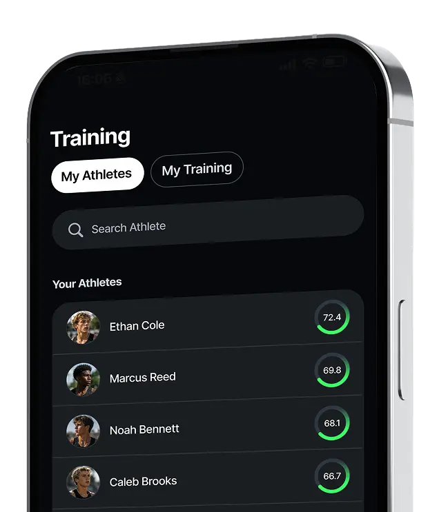 V.O2 coach app showing the athlete roster